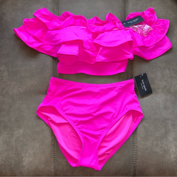 🆕 Kate Spade Off Shoulder Ruffle Top and High Waist Bikini - Picture 2 of 12